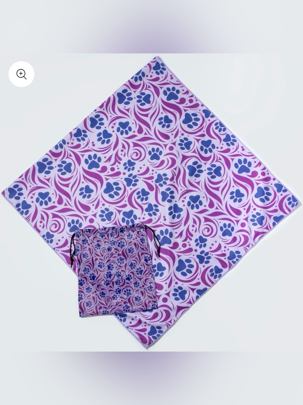 Whimsical Purple Paw Print Microfiber Beach Towel With Drawstring Carry Bag